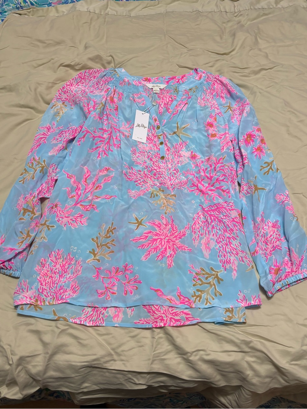 Lilly Pulitzer Sky Blue Tunic with Hot Pink Coral Print
